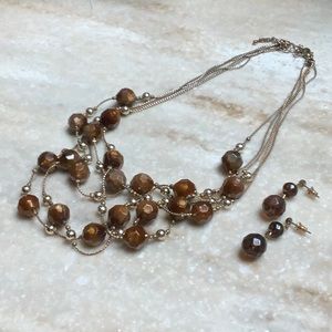 😍Brown Beaded Necklace & Earrings Set😍